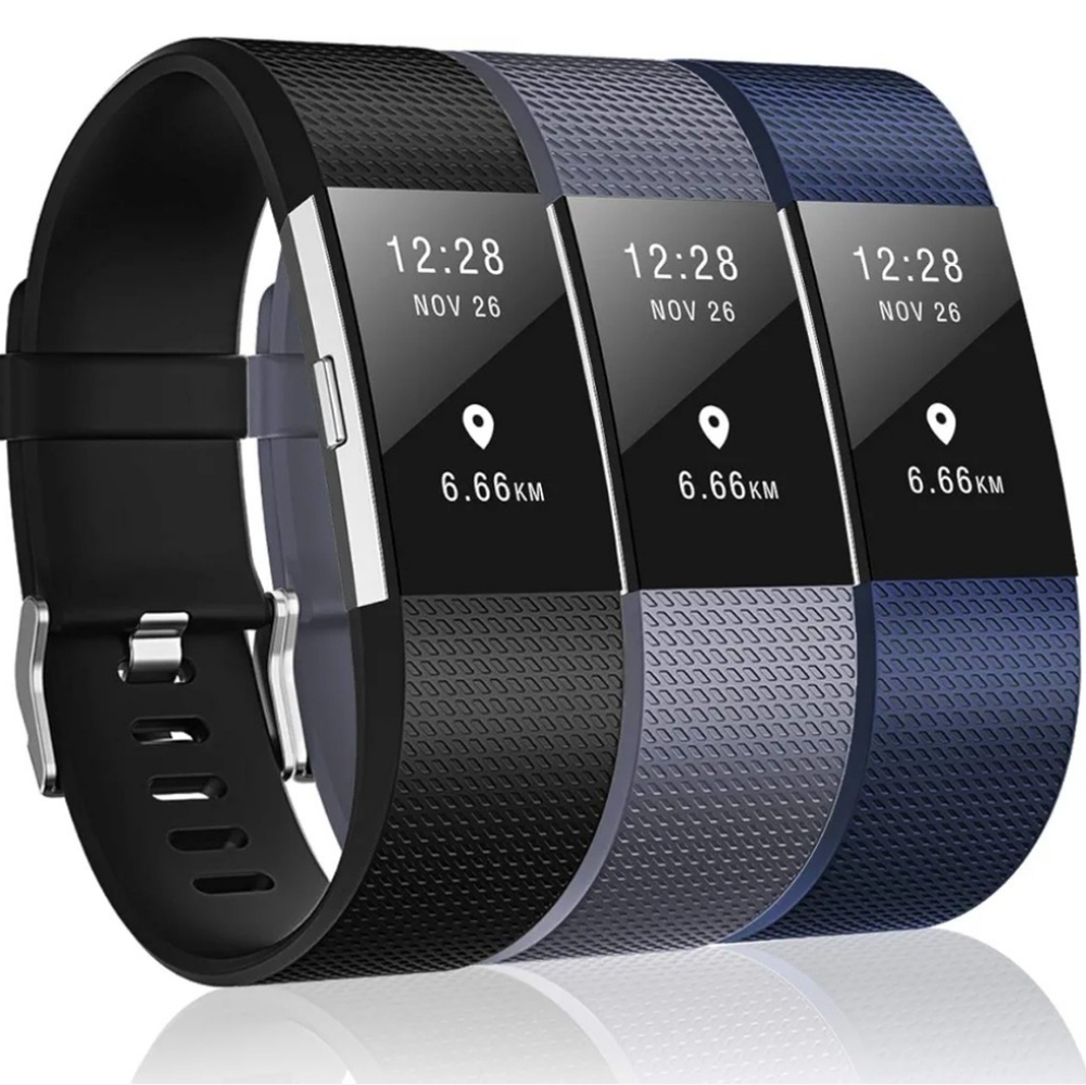 3pk fitbit charge replacement watch bands. Black, grey, navy blue. NWT!